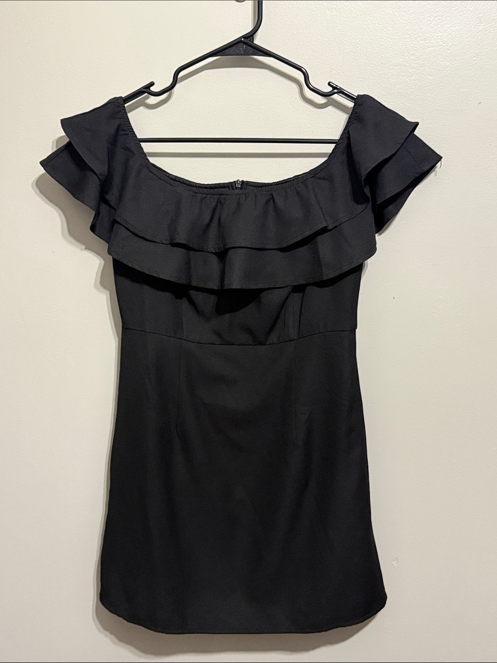 Pink Lilly Black Ruffle Off-Shoulder Dress
